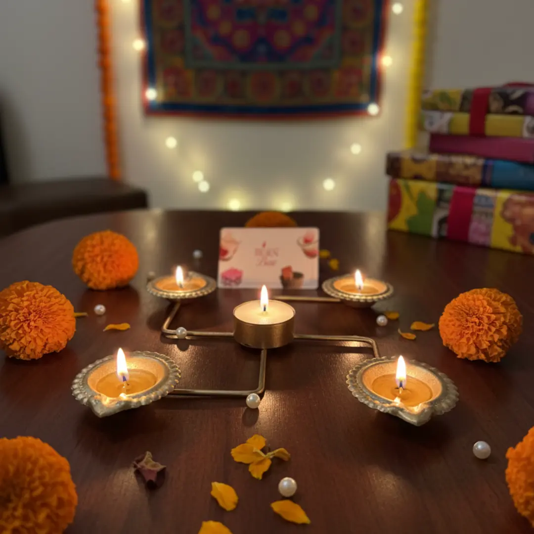 Shree Yantra Festive Candle Diya – Brass-Coated