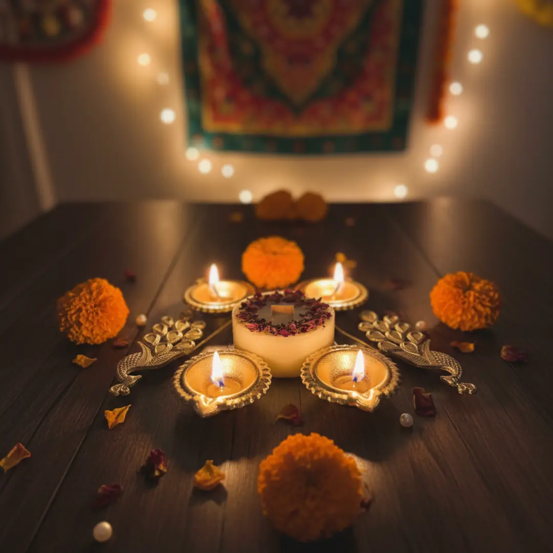 Peacock Glow – Brass Decorative Candle